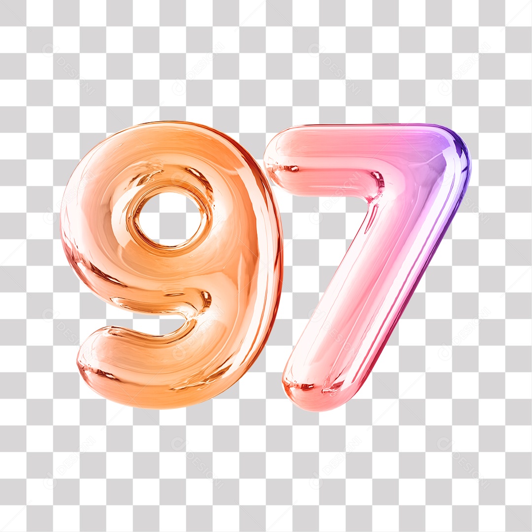 Número 3D 97 Dourado e Roxo Para Composições PNG Transparente