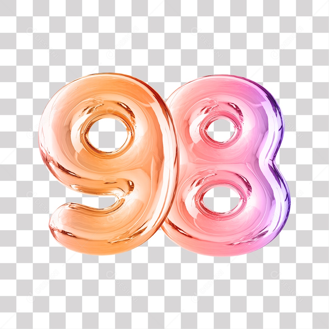 Número 3D 98 Dourado e Roxo Para Composições PNG Transparente