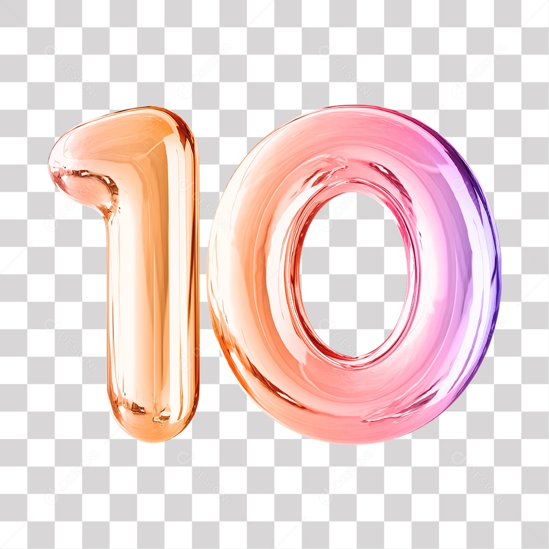 Elemento 3D Para Composição Número 10 Dourado e Roxo PNG Transparente