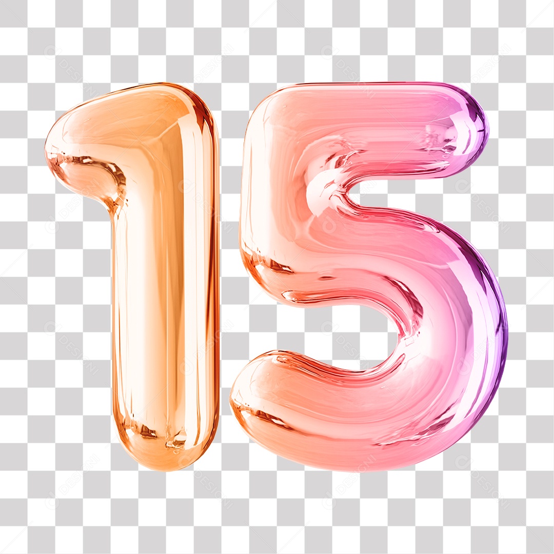 Elemento 3D Para Composição Número 15 Dourado e Roxo PNG Transparente