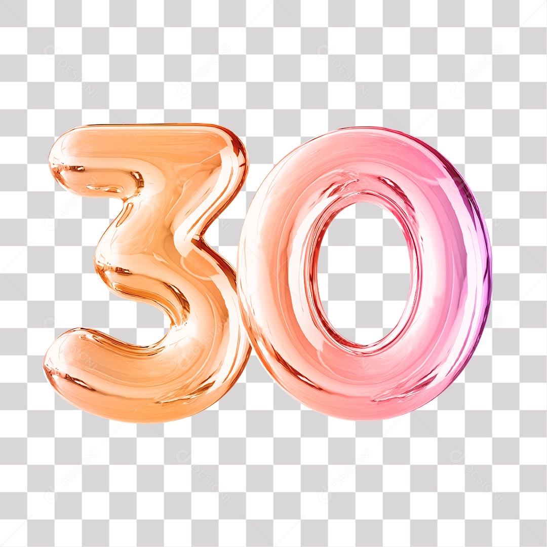 Elemento 3D Para Composição Número 30 Dourado e Roxo PNG Transparente