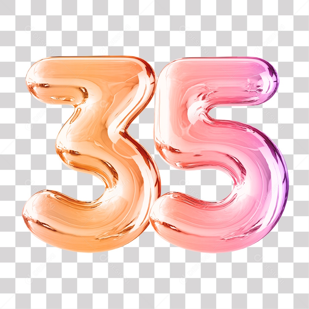 Elemento 3D Para Composição Número 35 Dourado e Roxo PNG Transparente
