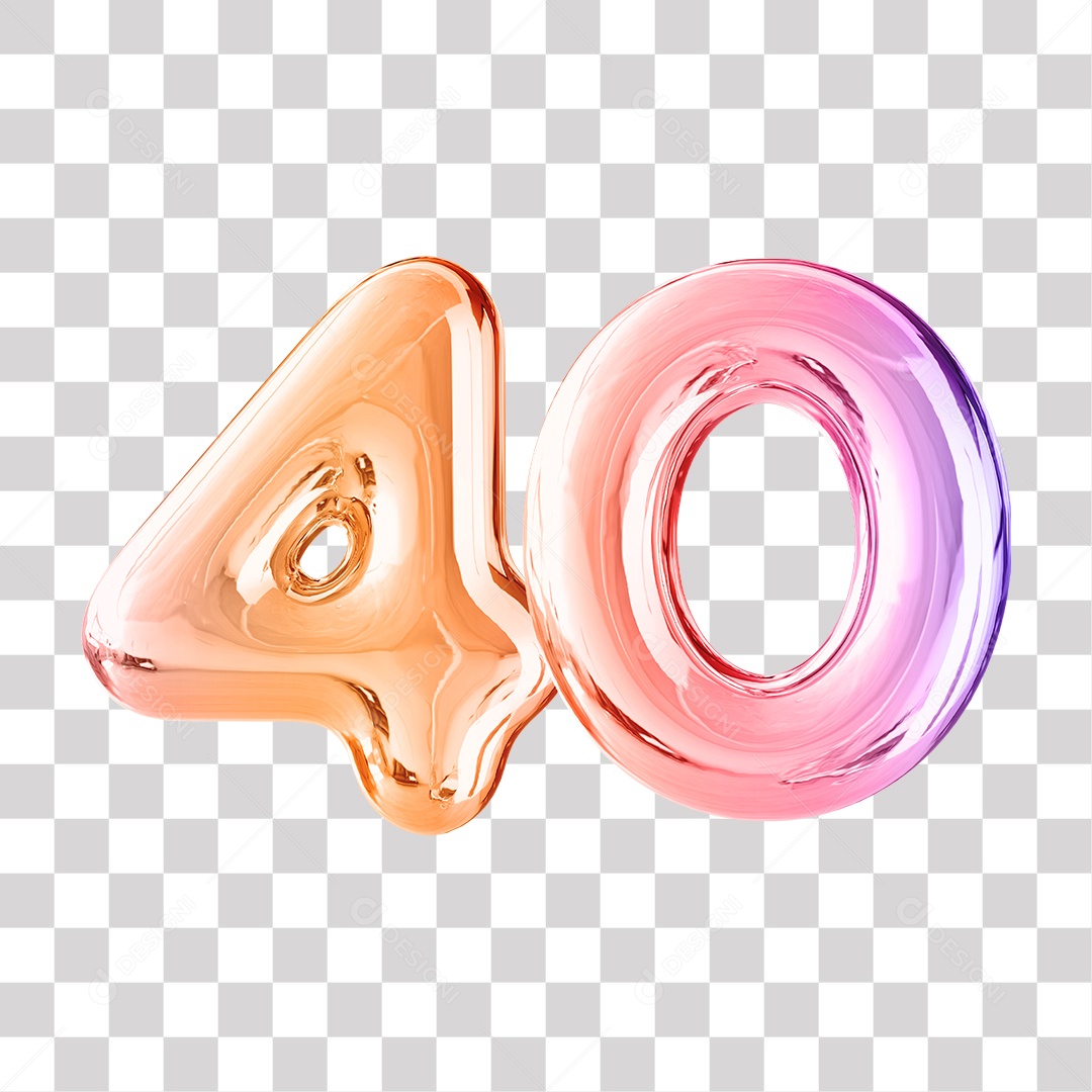 Elemento 3D Para Composição Número 40 Dourado e Roxo PNG Transparente