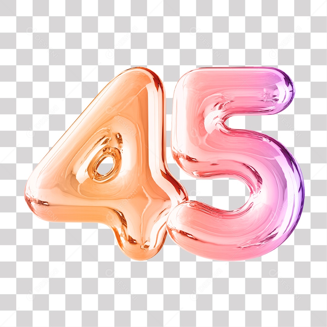 Elemento 3D Para Composição Número 45 Dourado e Roxo PNG Transparente