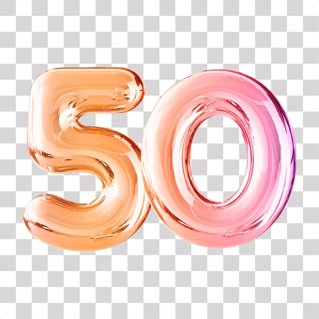 Elemento 3D Para Composição Número 50 Dourado e Roxo PNG Transparente
