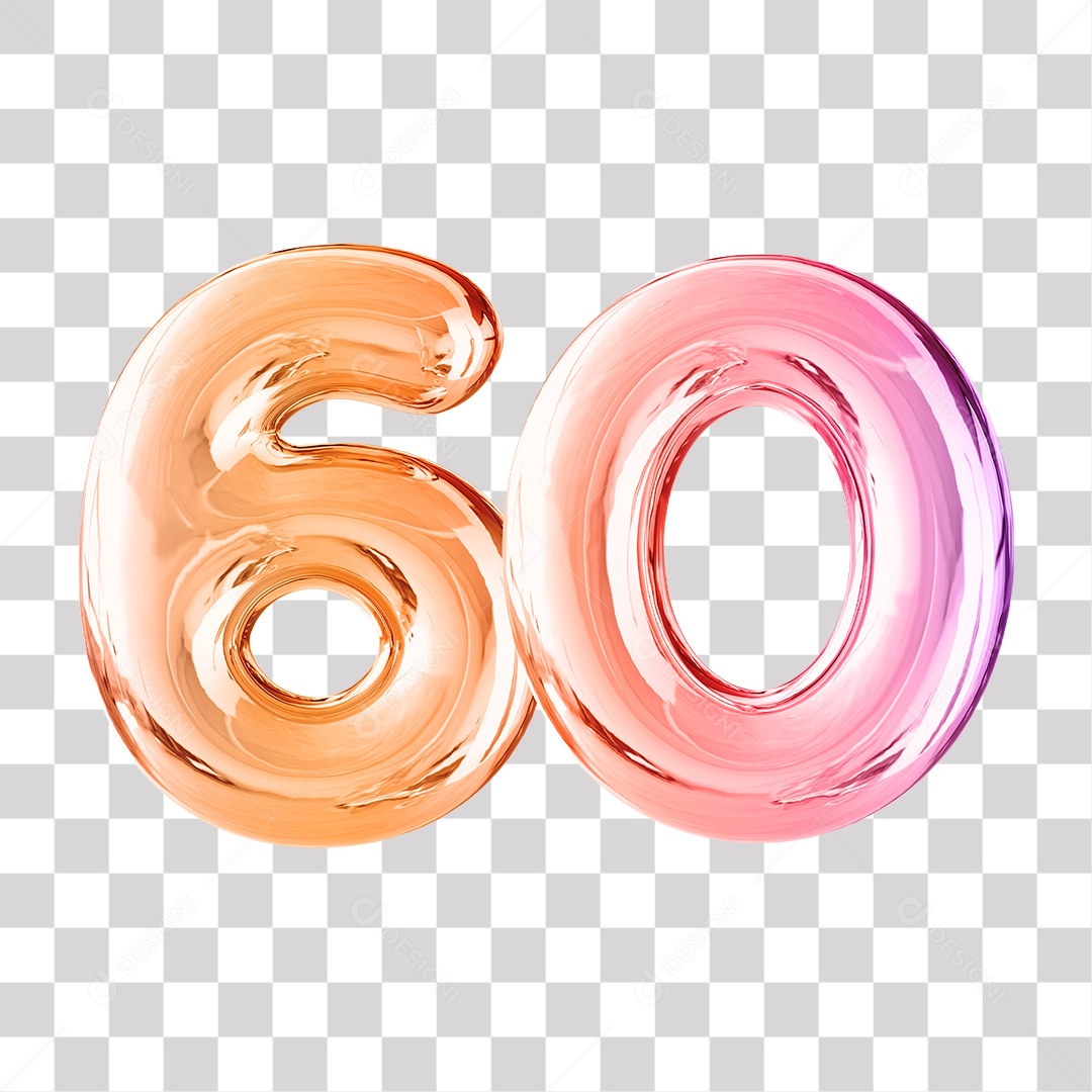 Elemento 3D Para Composição Número 60 Dourado e Roxo PNG Transparente