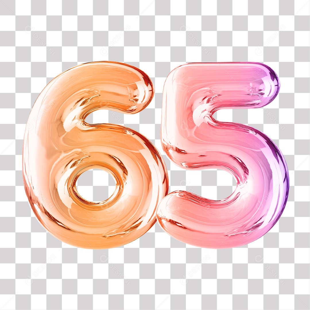 Elemento 3D Para Composição Número 65 Dourado e Roxo PNG Transparente