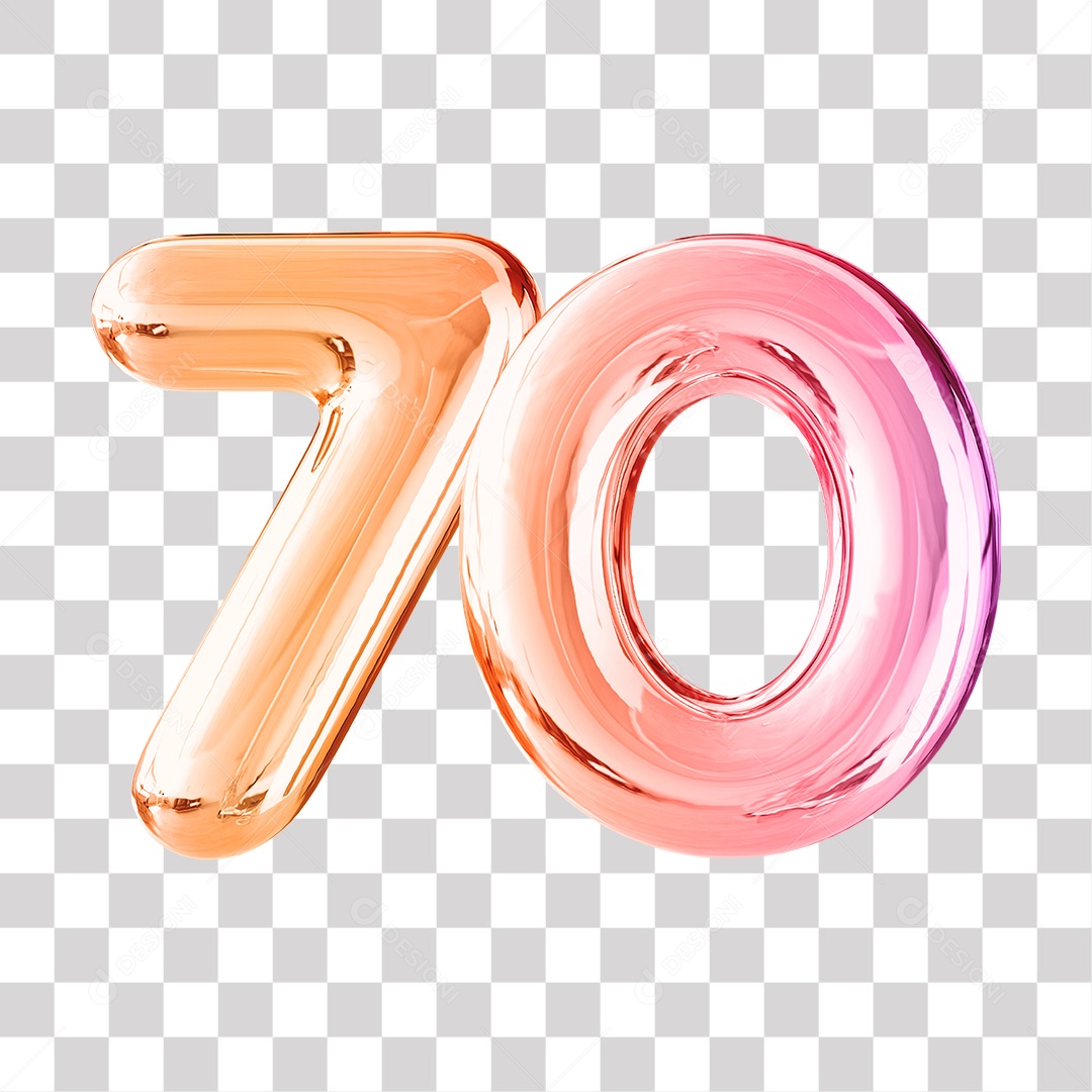 Elemento 3D Para Composição Número 70 Dourado e Roxo PNG Transparente