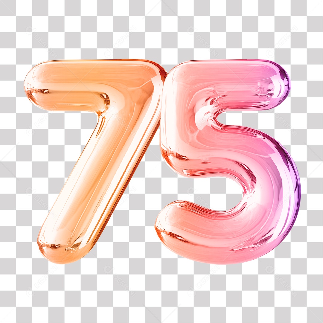Elemento 3D Para Composição Número 75 Dourado e Roxo PNG Transparente