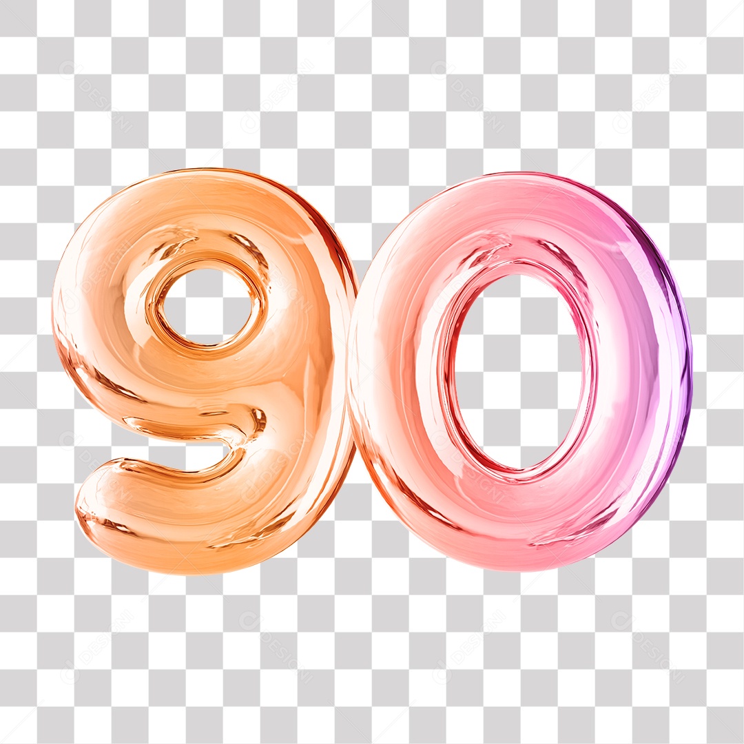 Elemento 3D Para Composição Número 90 Dourado e Roxo PNG Transparente