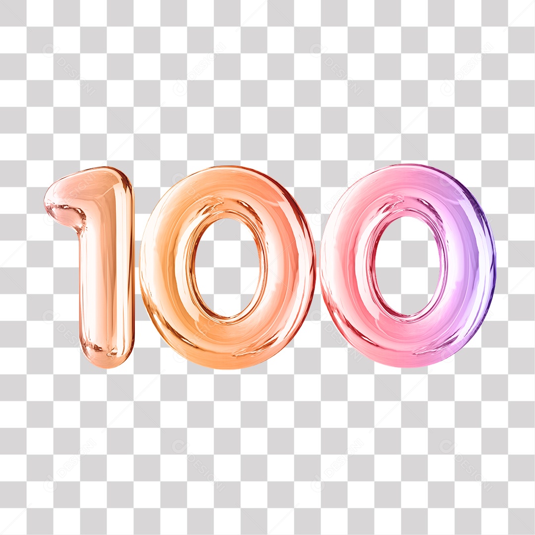 Elemento 3D Para Composição Número 100 Dourado e Roxo PNG Transparente