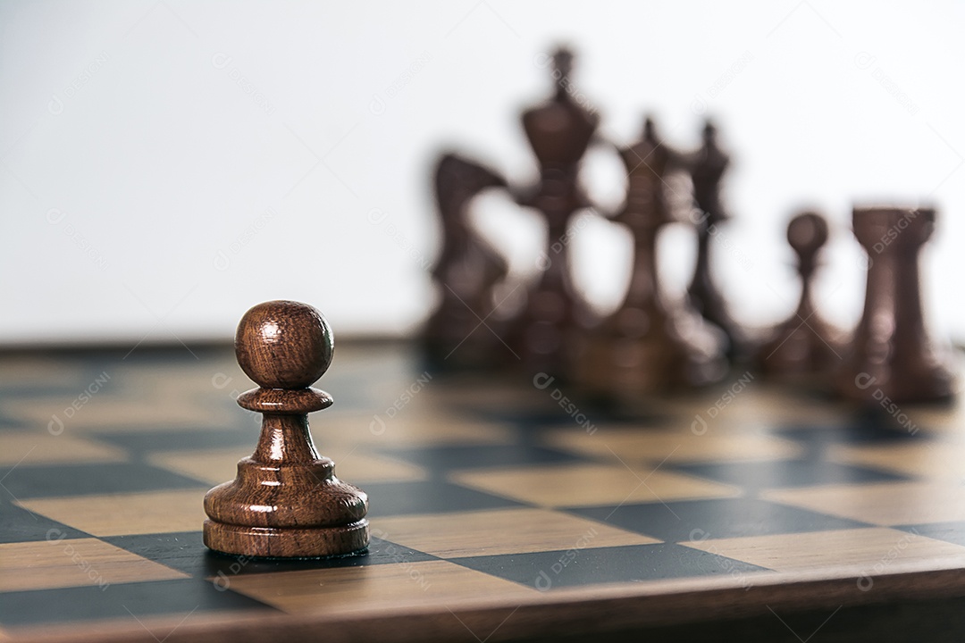 Chess on board, white background
