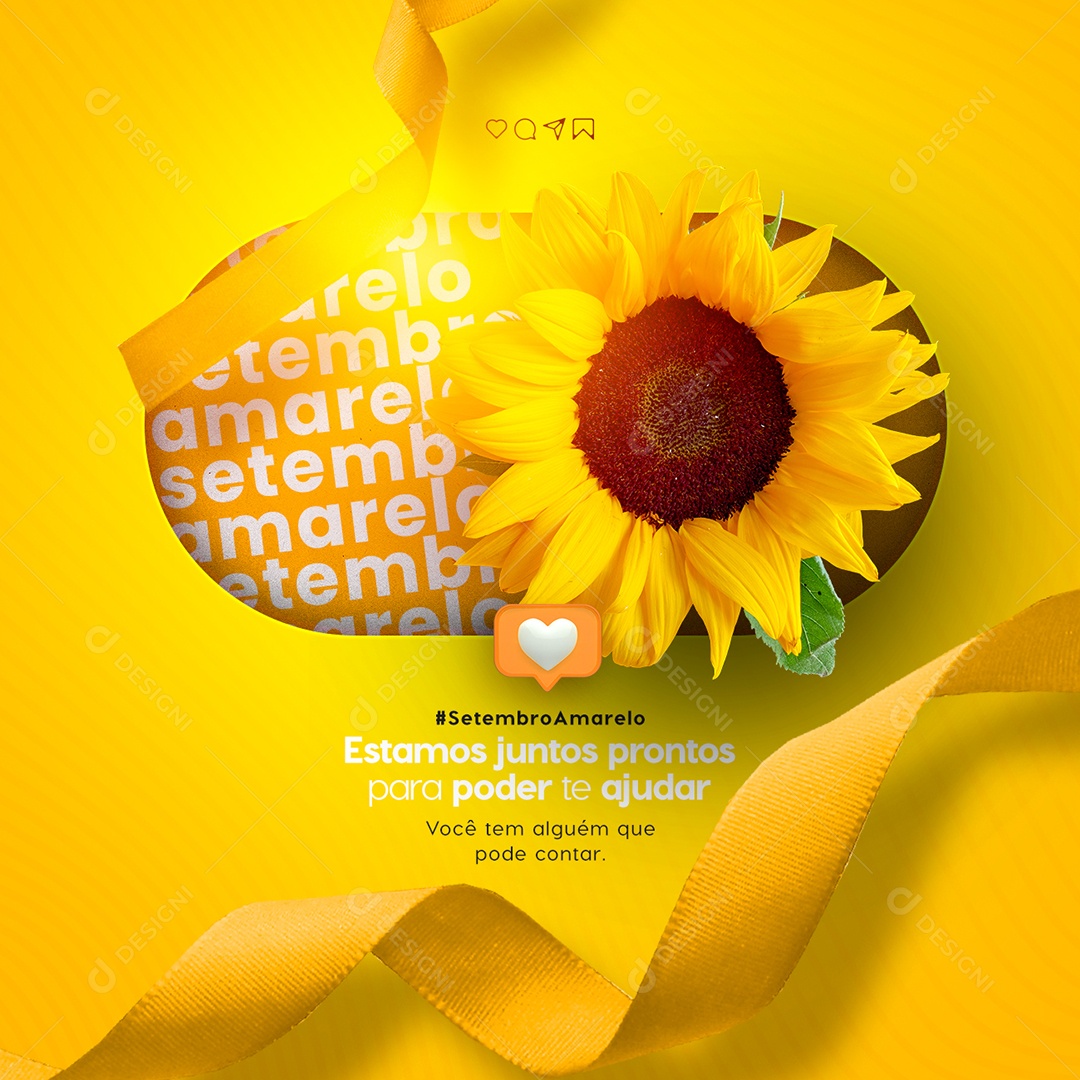 Estamos juntos prontos para poder te ajudar Setembro Amarelo Social Media PSD Editável