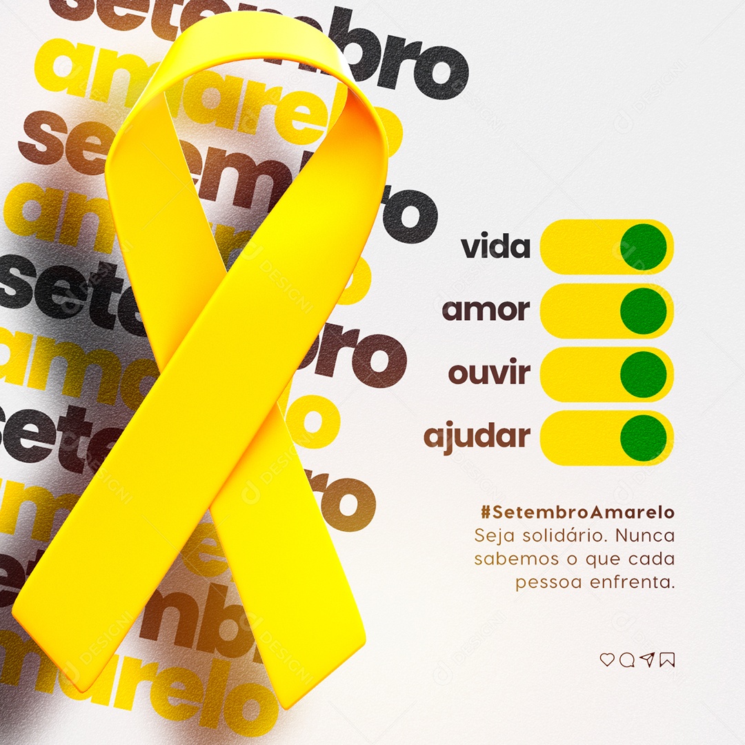 Vida amor ouvir ajudar Setembro Amarelo Social Media PSD Editável