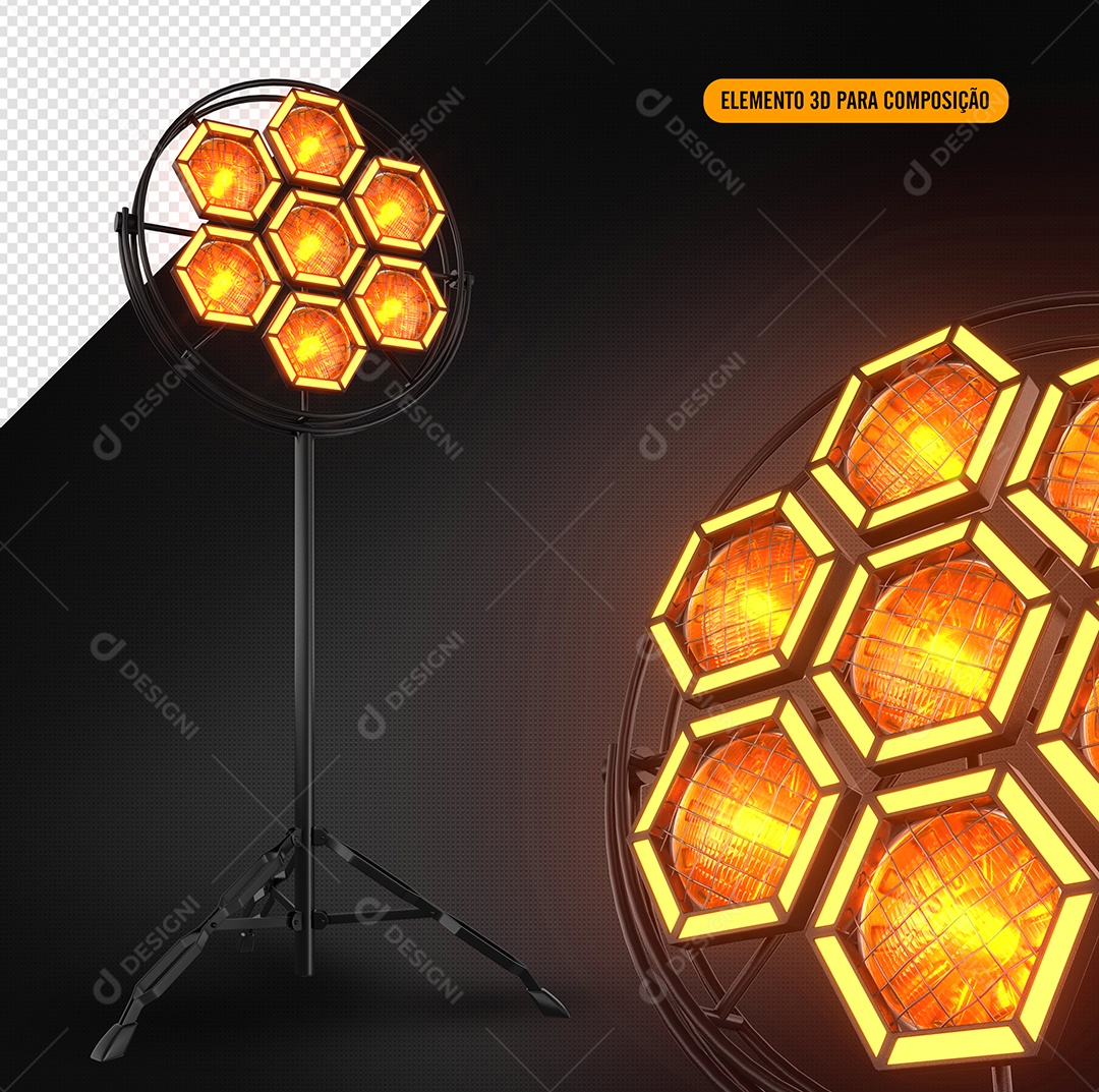 Refletores de Luzes com Luzes Laranja Elemento 3D para Composição PSD