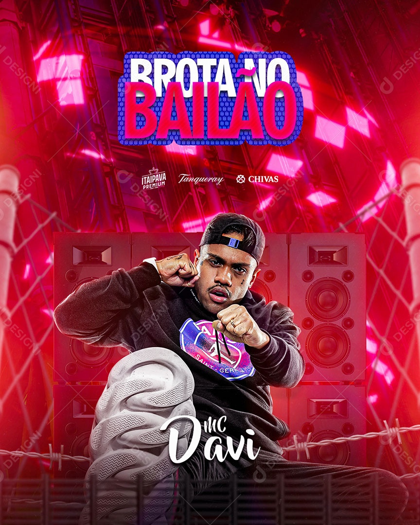 Flyer Shows Brota no Bailão MC Davi Social Media PSD Editável