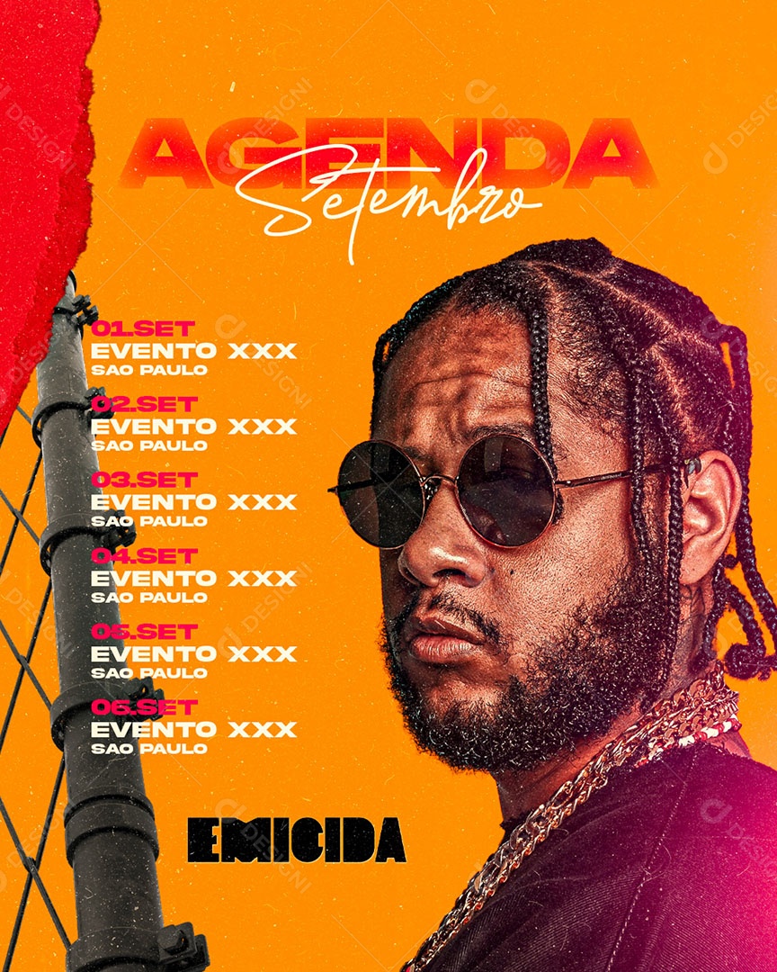 FLyer Agenda Setembro Emecida Rapper Social Media PSD Editável