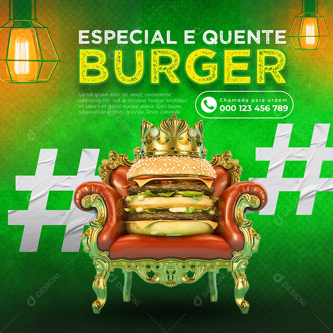 Especial e quente Burger Hambúrgueria Social Media PSD Editável