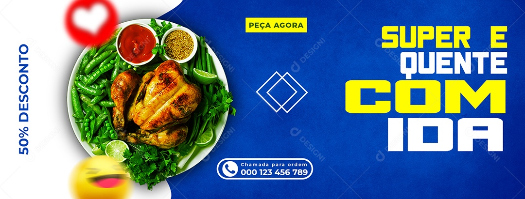 Banner Comida Super quente 50% de Desconto Restaurante Social Media PSD Editável