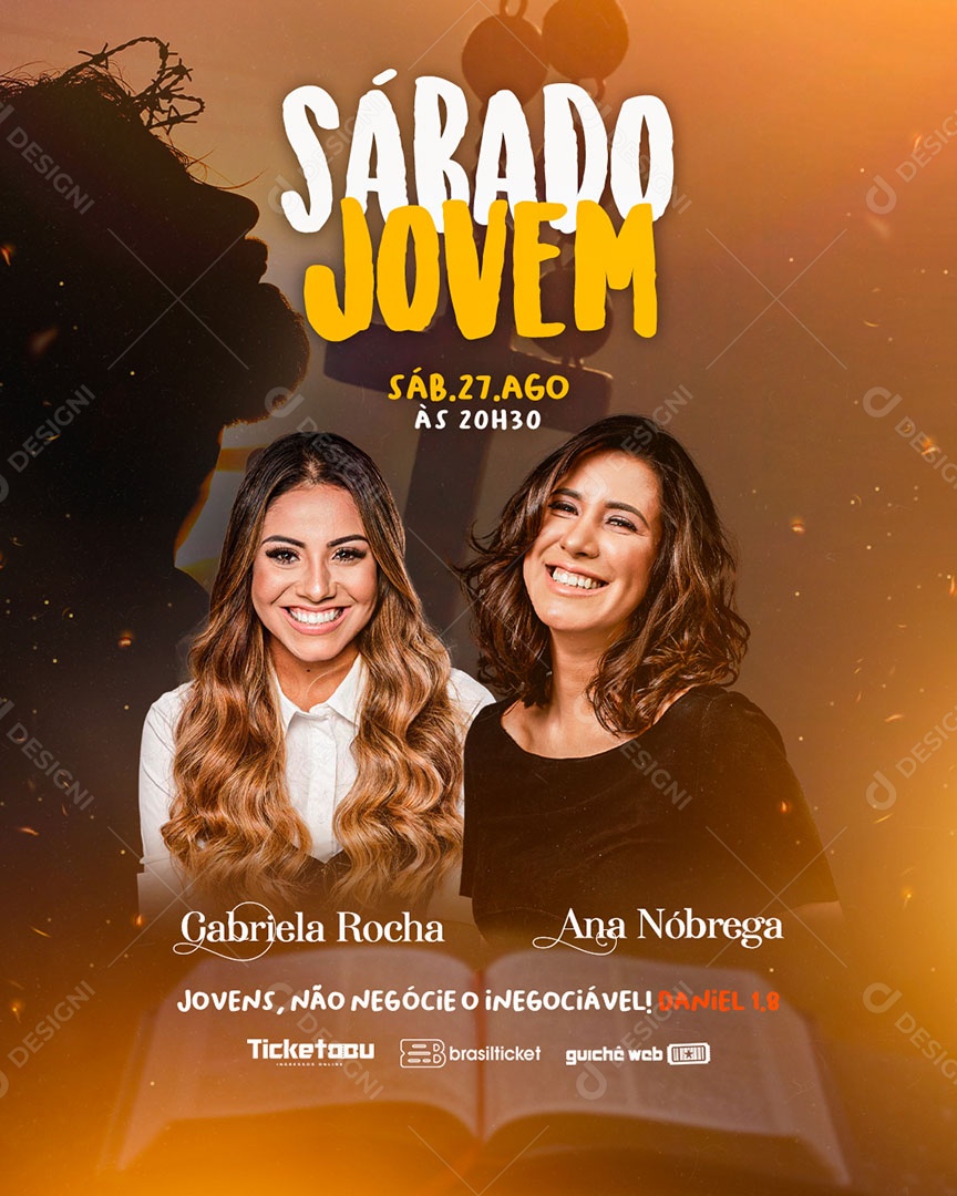 Flyer Gospel Sábado Jovem Gabriela Rocha e Ana Nóbrega Social Media PSD Editável