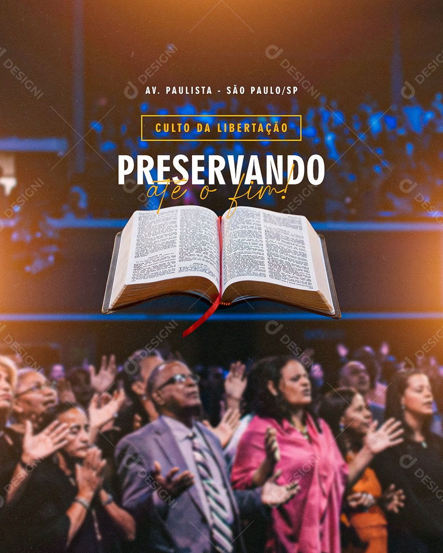 Flyer Gospel Culto da Libertação Social Media PSD Editável