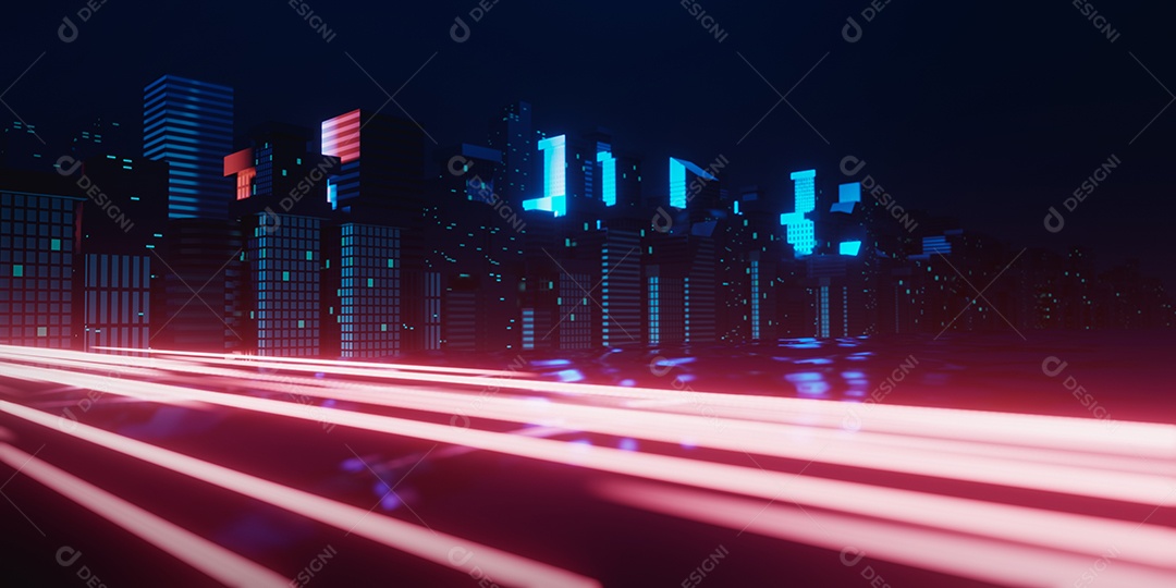 Renderização 3D Fundo escuro neon