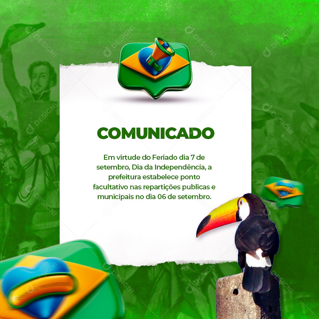 Social Media Comunicado Dia da Independência do Brasil 07 de Setembro PSD Editável