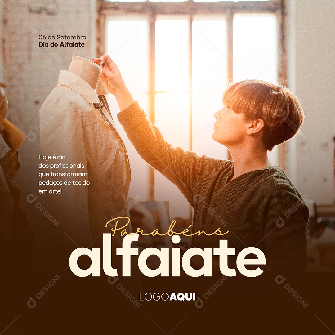 Parabéns profissionais que transformam pedaços de tecidos em arte Dia do Alfaiate Social Media PSD Editável