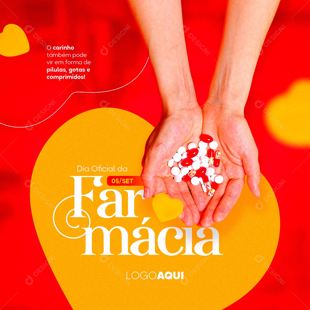 O carinho também pode vir em forma de pílulas Dia da Farmácia Social Media PSD Editável