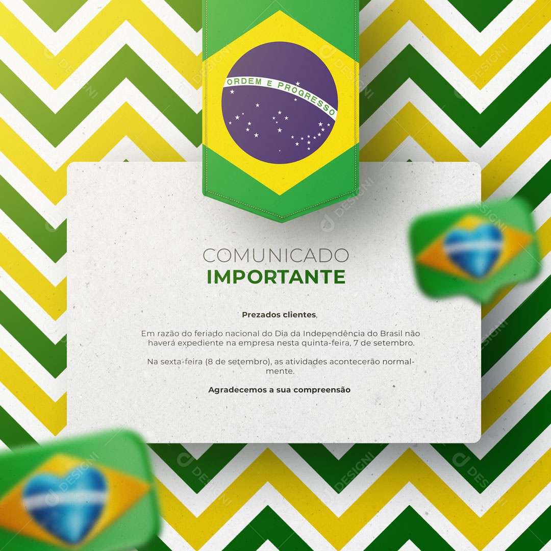 Comunicado Importante Dia da Independência do Brasil 07 de Setembro Social Media PSD Editável