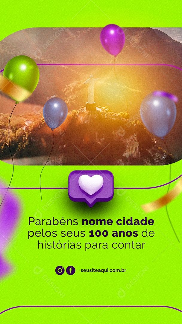 Story Parabéns Cidade pelo Seus 100 Anos de História Aniversário da Cidade Social Media PSD Editável