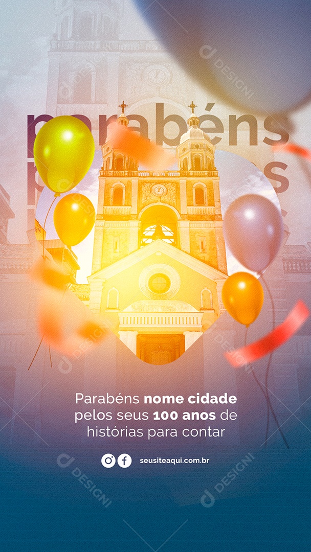 Story Parabéns Cidade pelo Seus 100 Anos de História Aniversário da Cidade Social Media PSD Editável