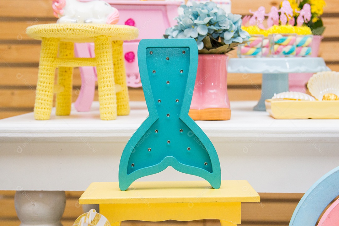 decoração de aniversário com tema sereia, muito utilizada no brasil