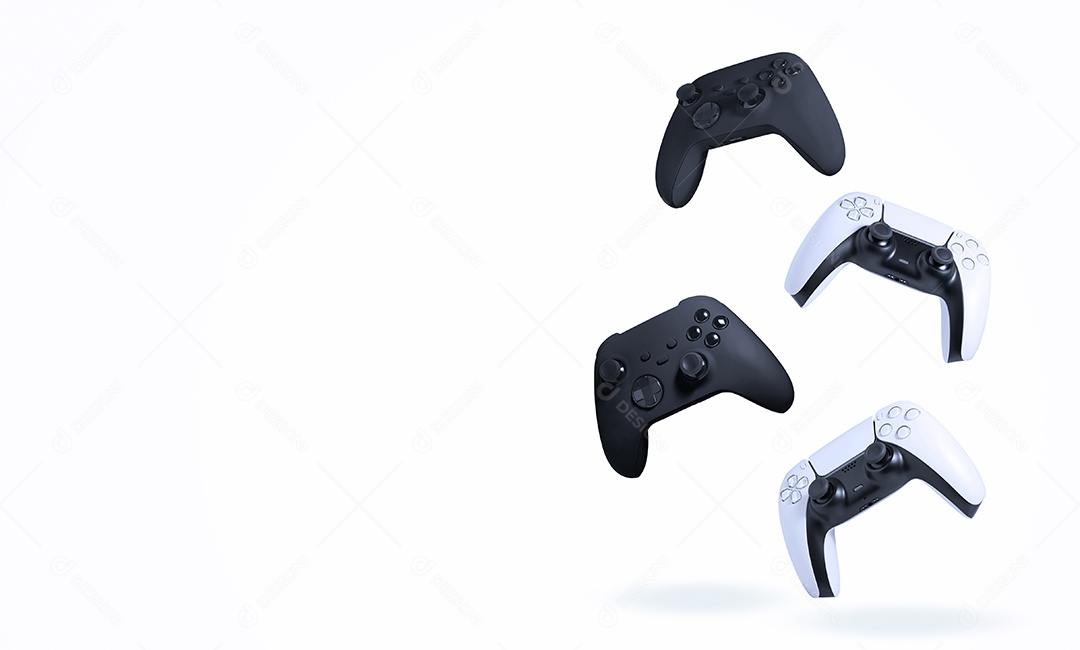 Game controllers on white background