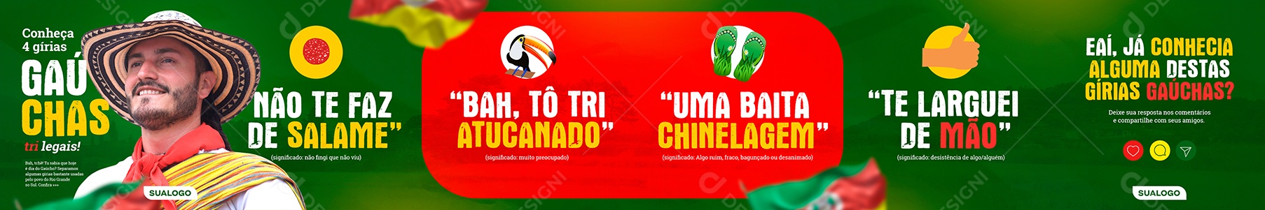 Conheça 4 gírias Gaúchas Dia do Gaúcho Carrossel Social Media PSD Editável