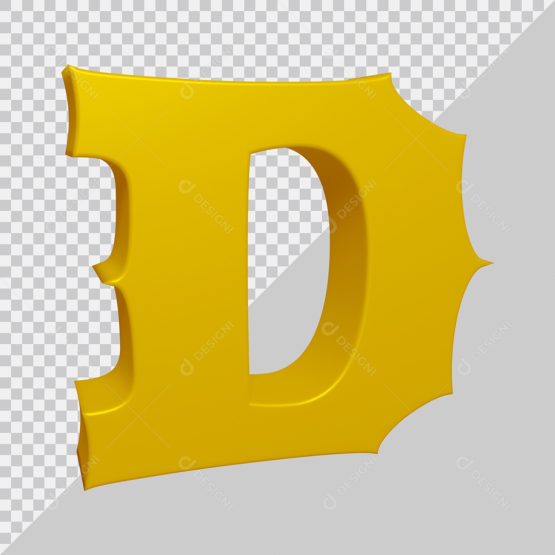 Letra D Maiúscula Dourado Ilustração 3D PSD
