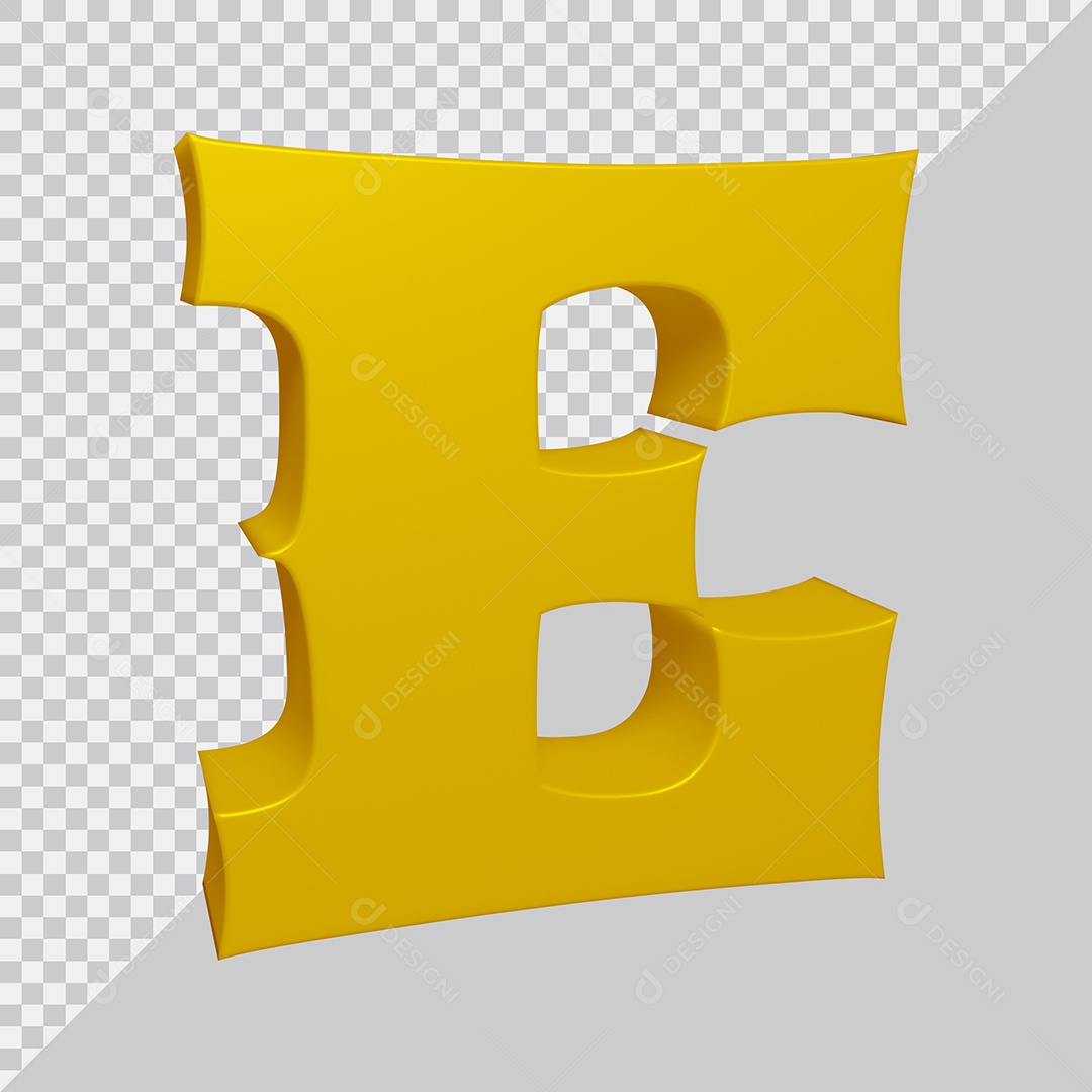 Letra E Maiúscula Dourado Ilustração 3D PSD