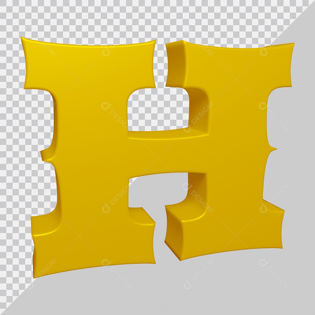 Letra H Maiúscula Dourado Ilustração 3D PSD