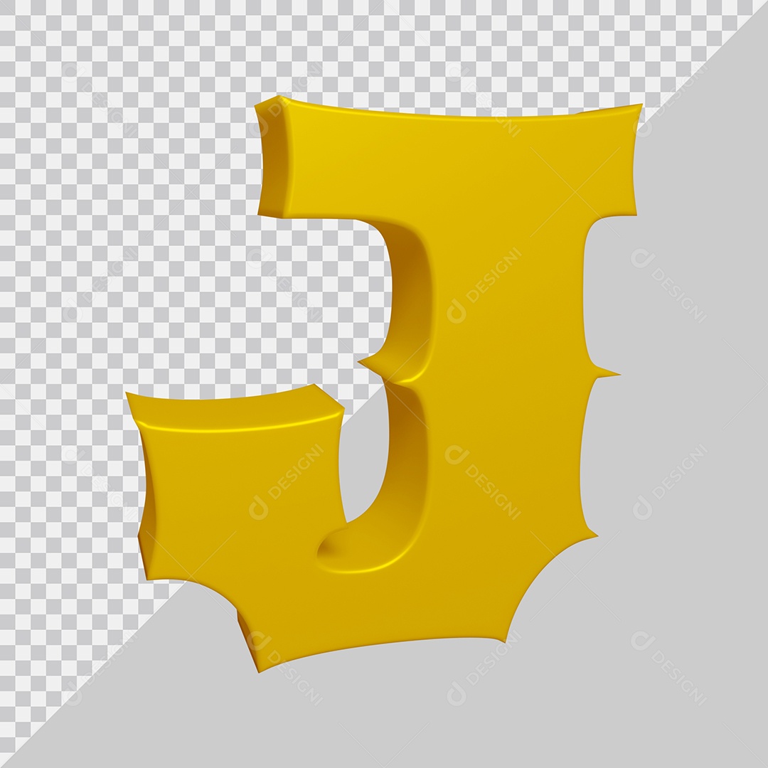 Letra J Maiúscula Dourado Ilustração 3D PSD