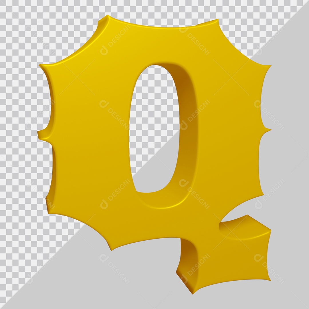 Letra Q Maiúscula Dourado Ilustração 3D PSD