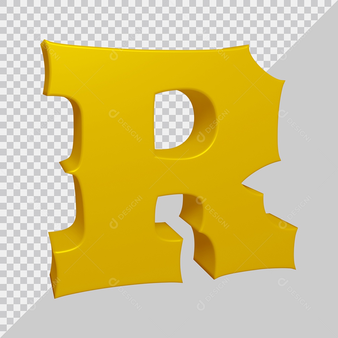 Letra R Maiúscula Dourado Ilustração 3D PSD