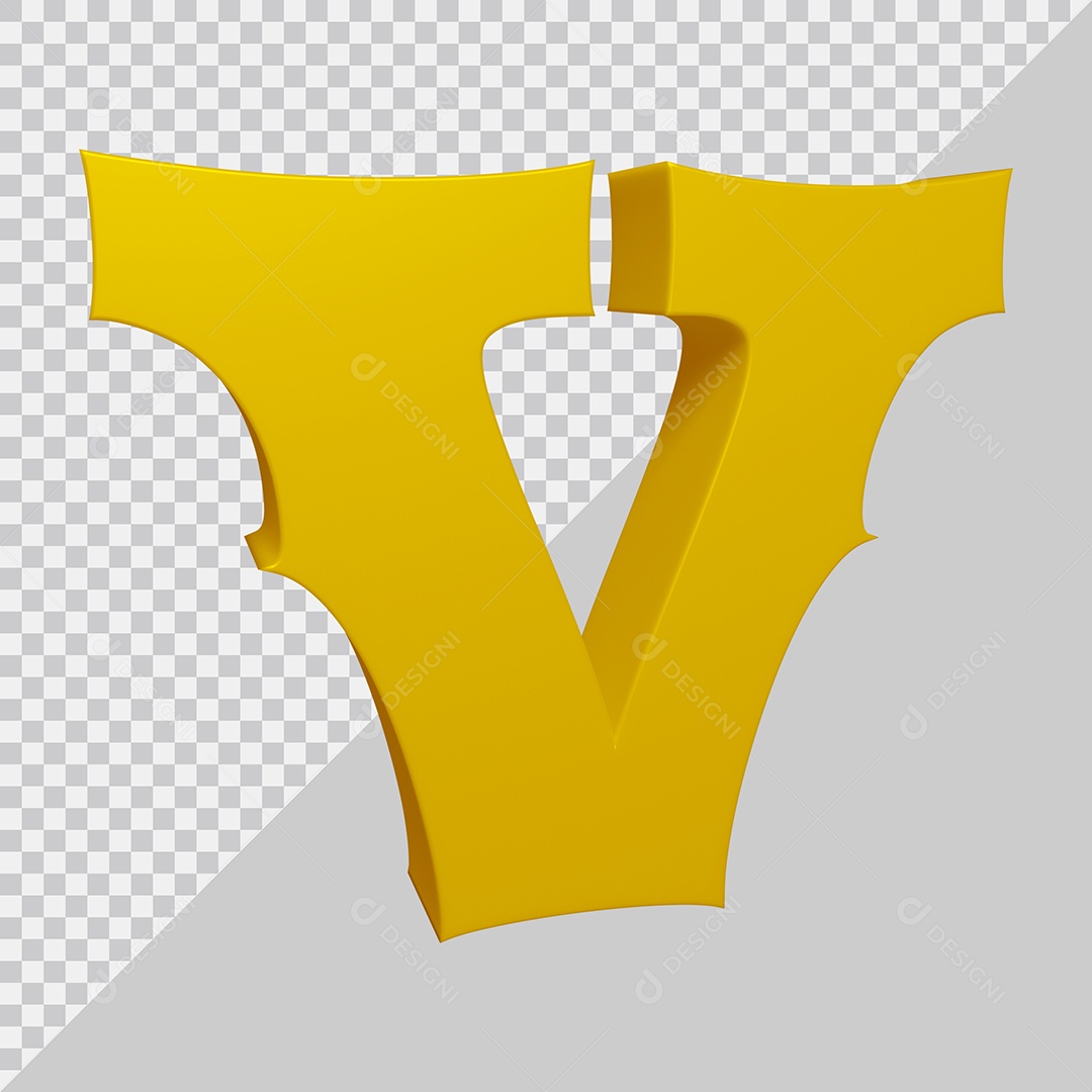 Letra V Maiúscula Dourado Ilustração 3D PSD