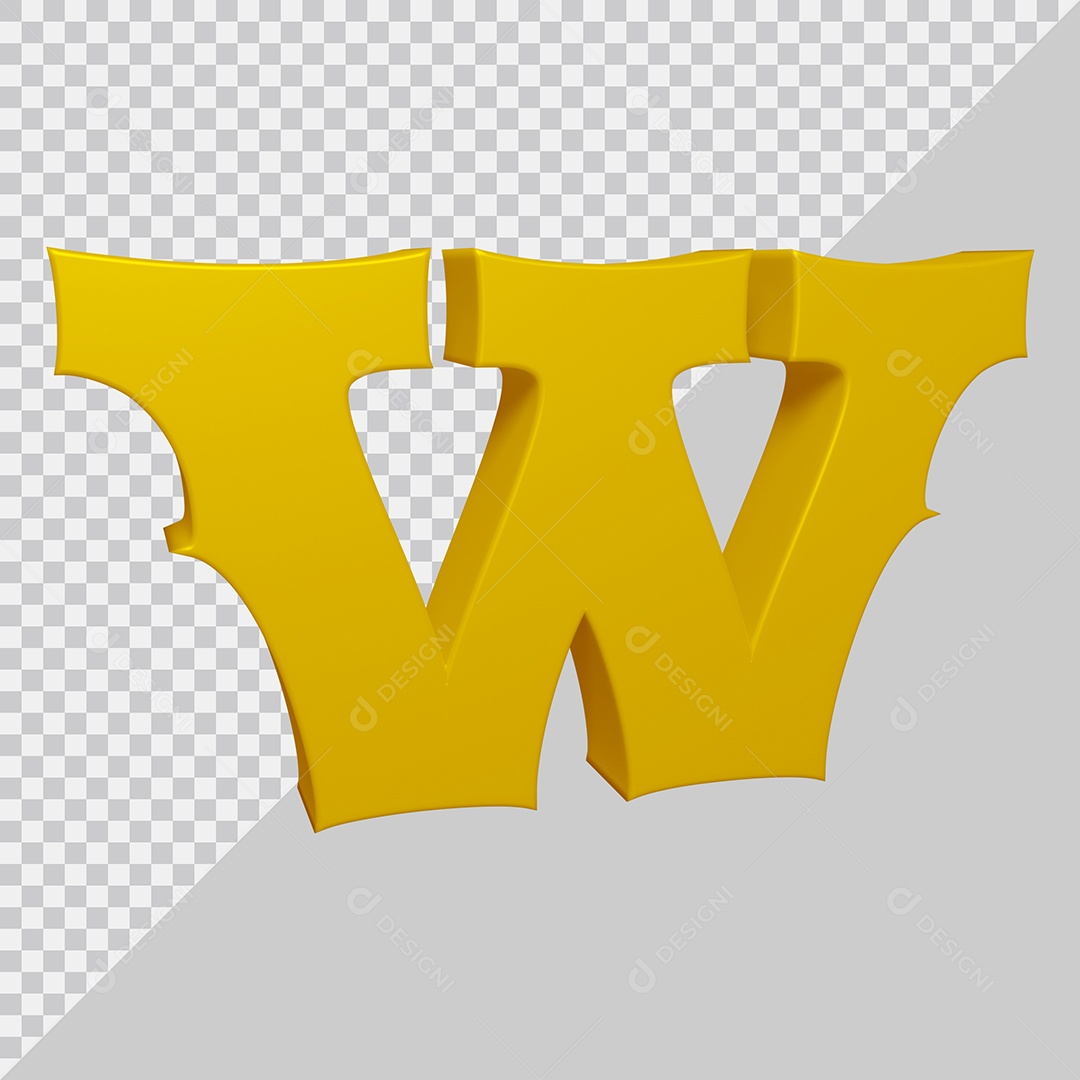 Letra W Maiúscula Dourado Ilustração 3D PSD