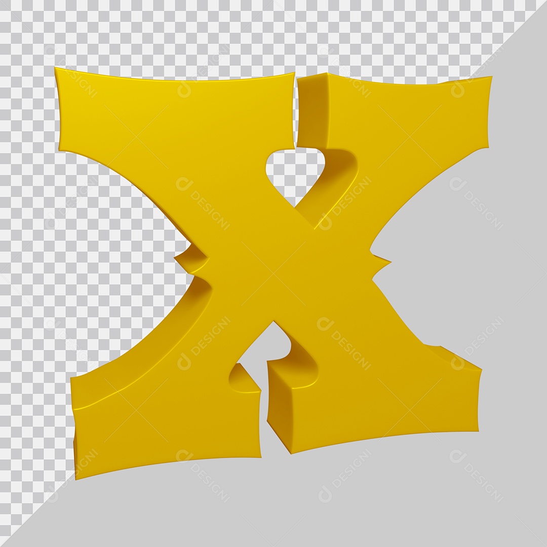 Letra X Maiúscula Dourado Ilustração 3D PSD