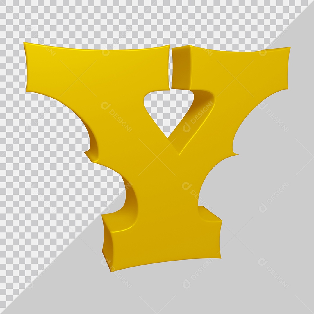 Letra Y Maiúscula Dourado Ilustração 3D PSD
