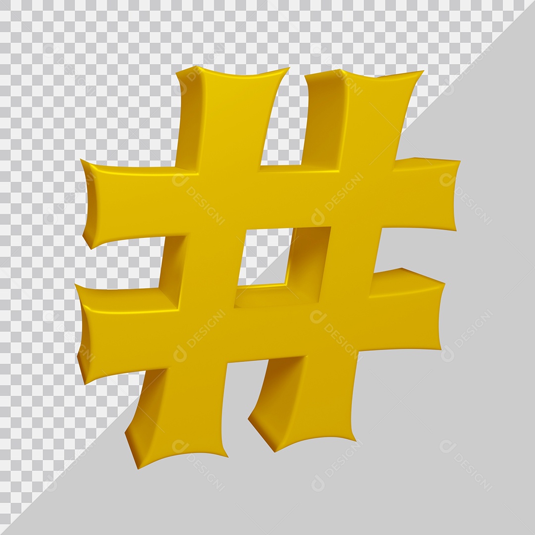 Símbolo de Hashtag 3D Dourado Para Composição PSD