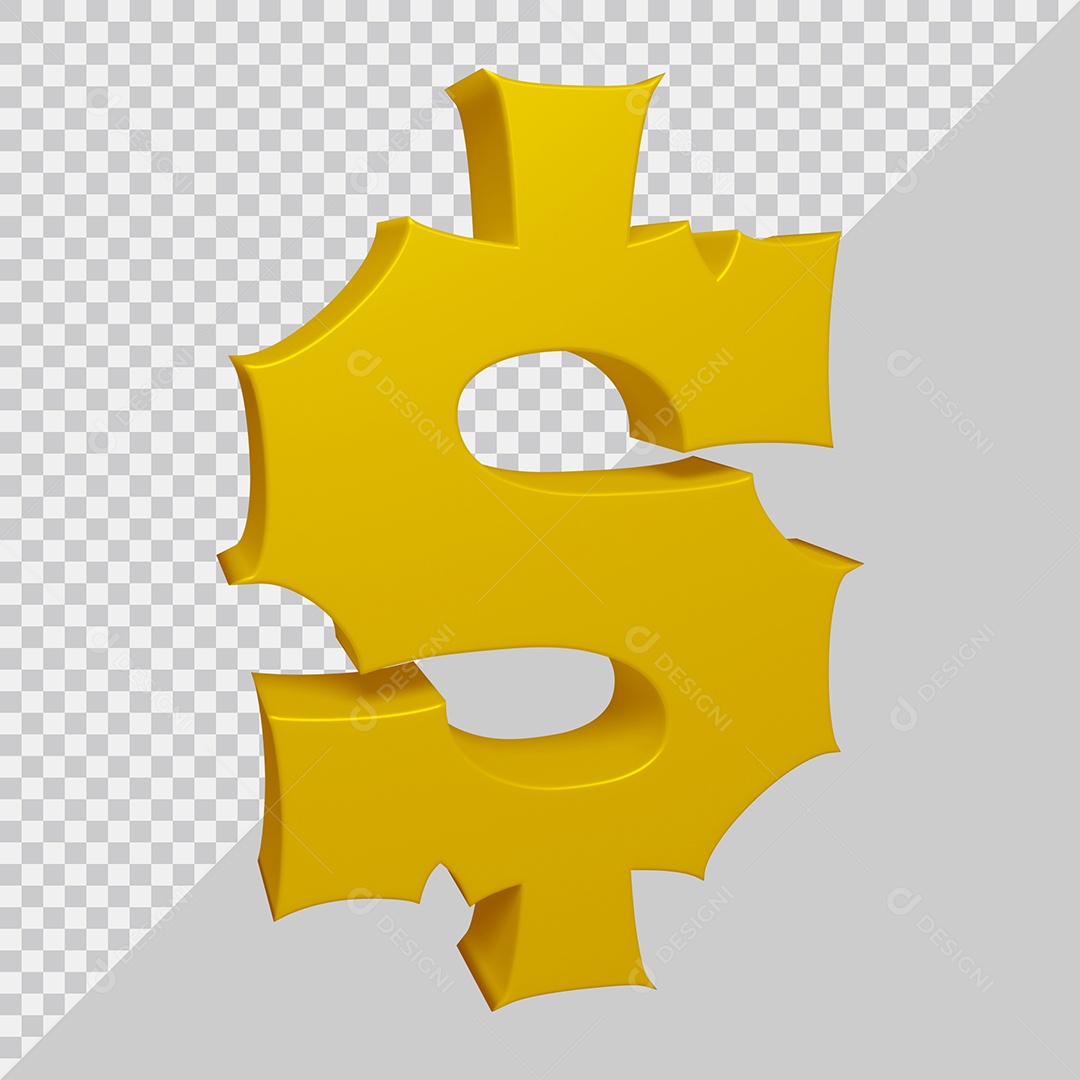 Símbolo do dólar Cifrão 3D Dourado Para Composição PSD