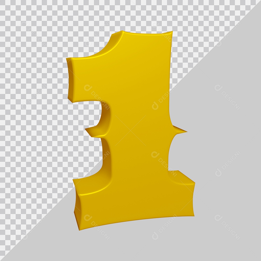 Número 3D 1 Dourado Para composição PSD
