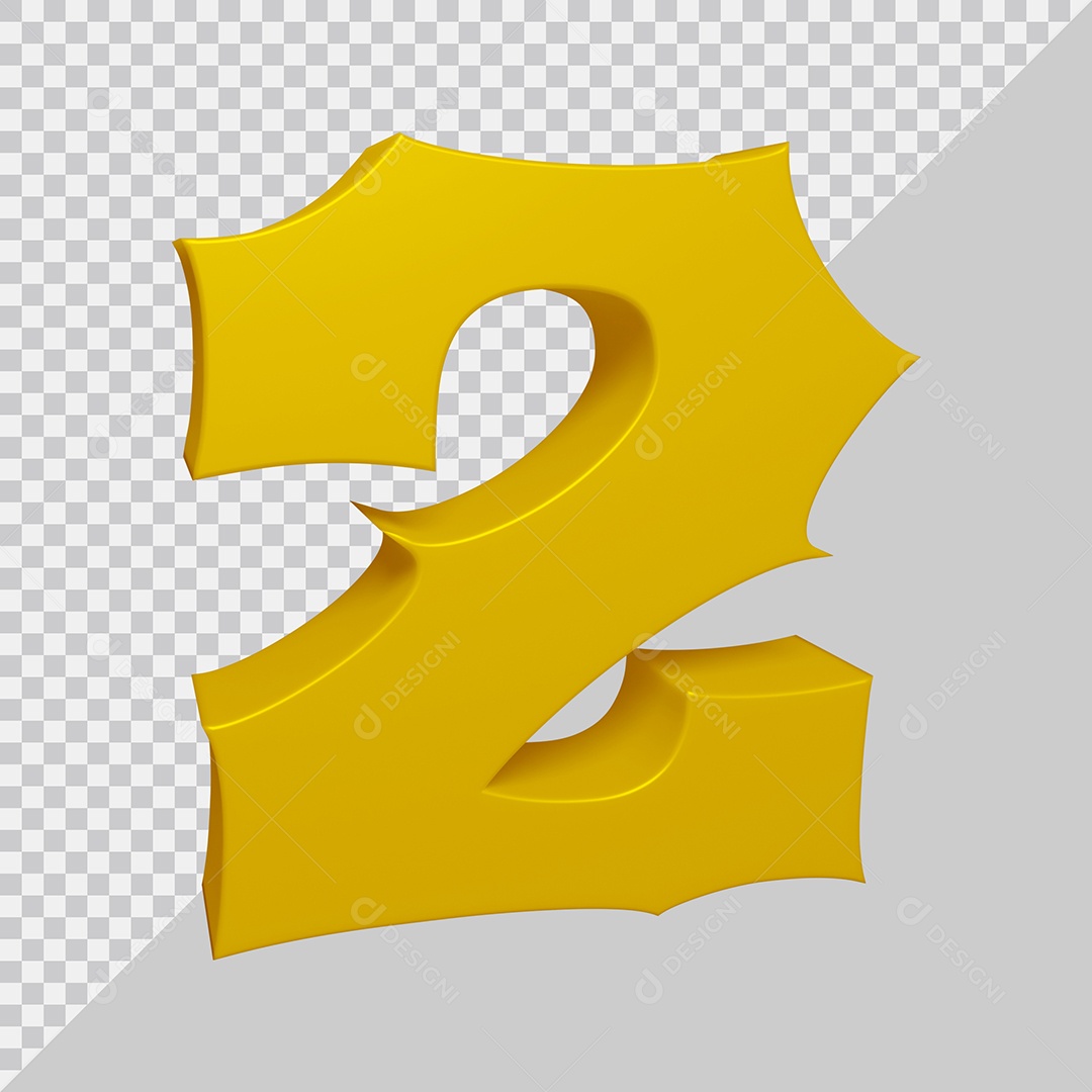 Número 3D 2 Dourado Para composição PSD