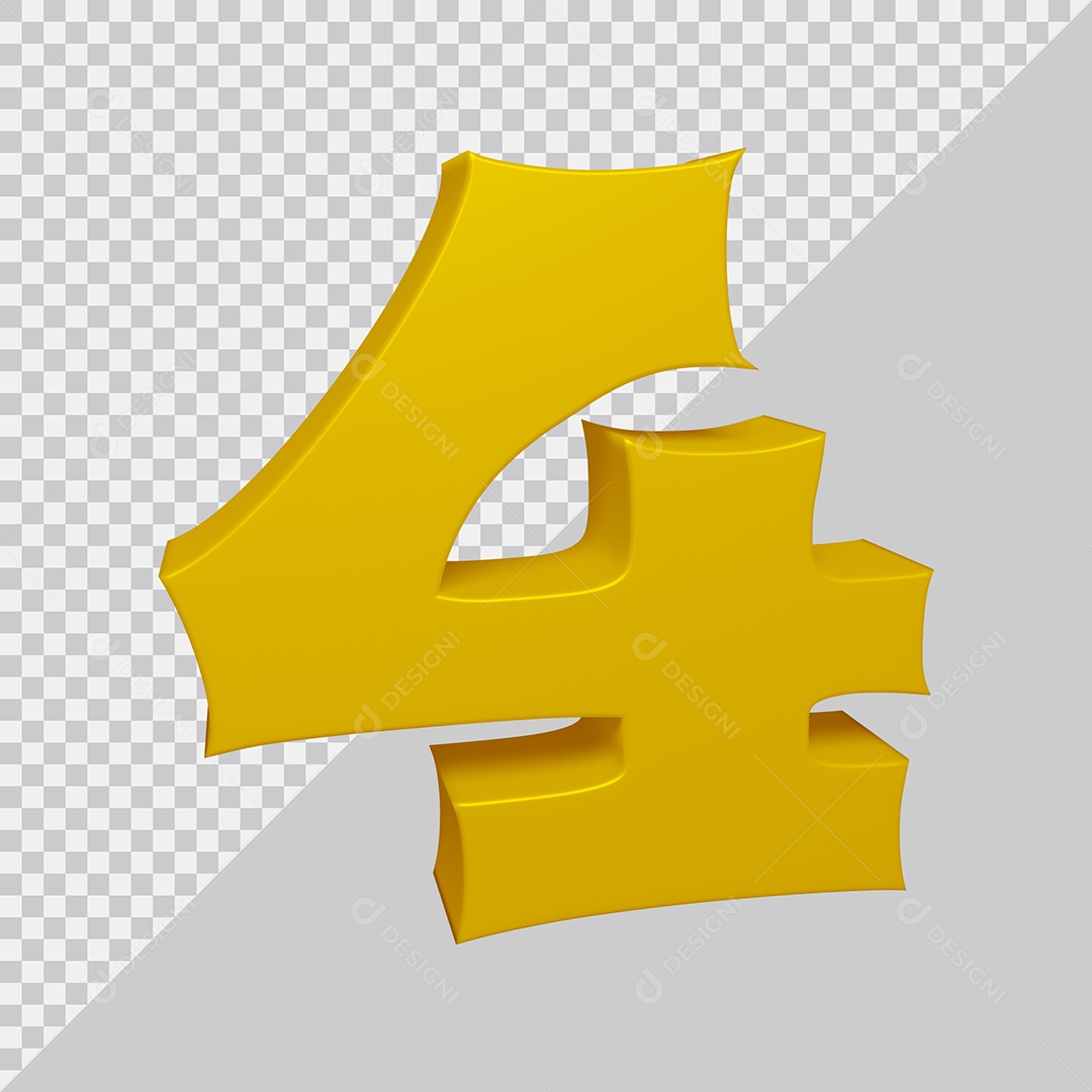 Número 3D 4 Dourado Para composição PSD